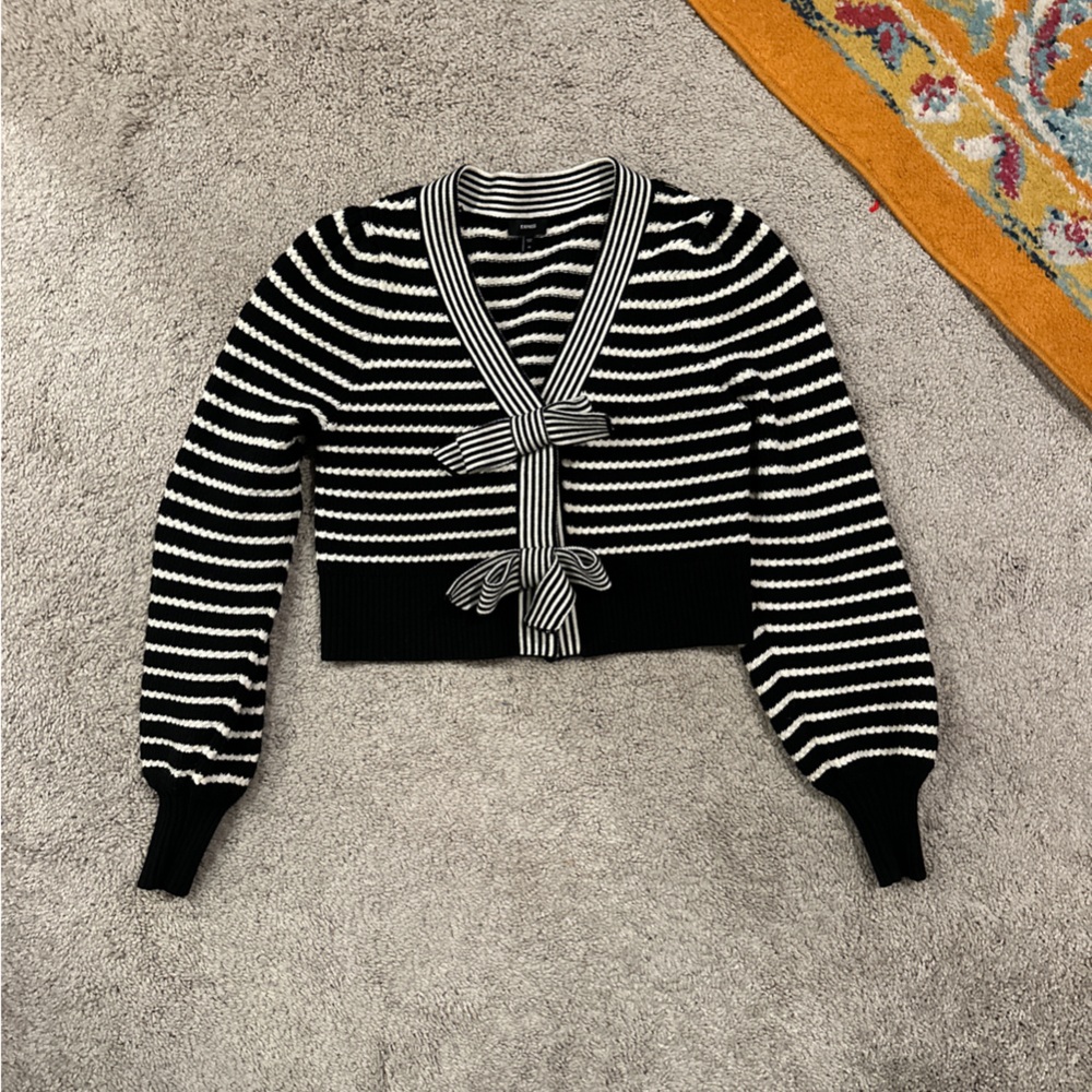 Express Black and White Striped Women's Cardigan with Bows